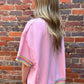 Pink Rainbow Stripe Ribbed Patchwork Raw Seam Oversize Polo Tee