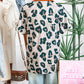 Casual Unique Leopard Print Button Contrast Collared Short Sleeve Blouse