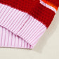 Red Stripe Colorblock Trim Half Sleeve Sweater Top