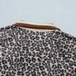 Khaki Leopard Print Half Zip Striped Trim Patchwork Short Sleeve Top