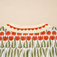 White Tulip Floral Print Cotton Puff Short Sleeve Mini Dress