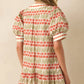 White Tulip Floral Print Cotton Puff Short Sleeve Mini Dress