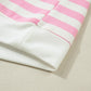 Pink Stripe Collar V Neck Ruffled Short Sleeve Blouse