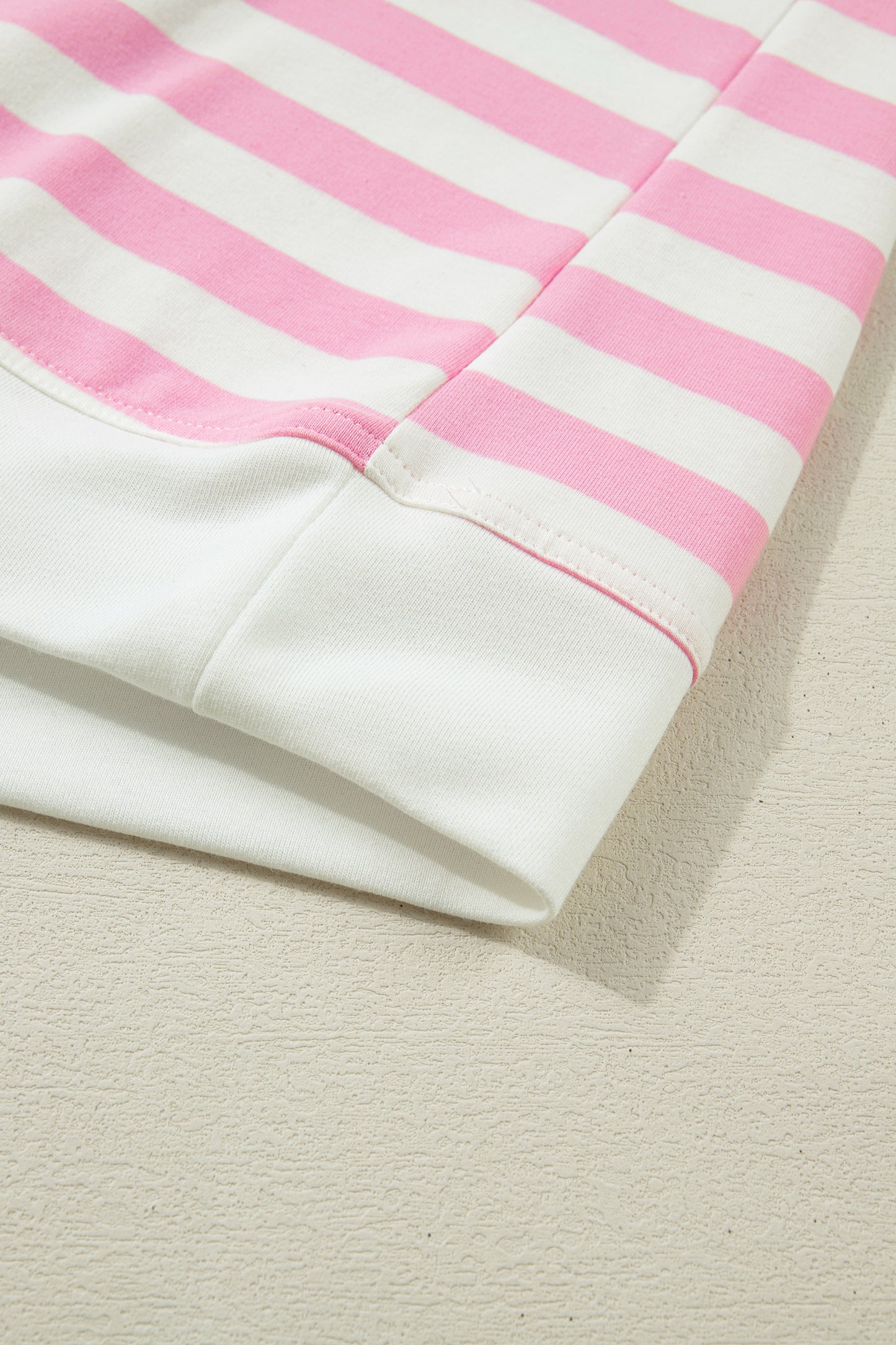 Pink Stripe Collar V Neck Ruffled Short Sleeve Blouse