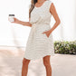 Beige Stripe Drawstring Tunic Tank Mini Dress with Pockets