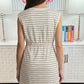 Beige Stripe Drawstring Tunic Tank Mini Dress with Pockets