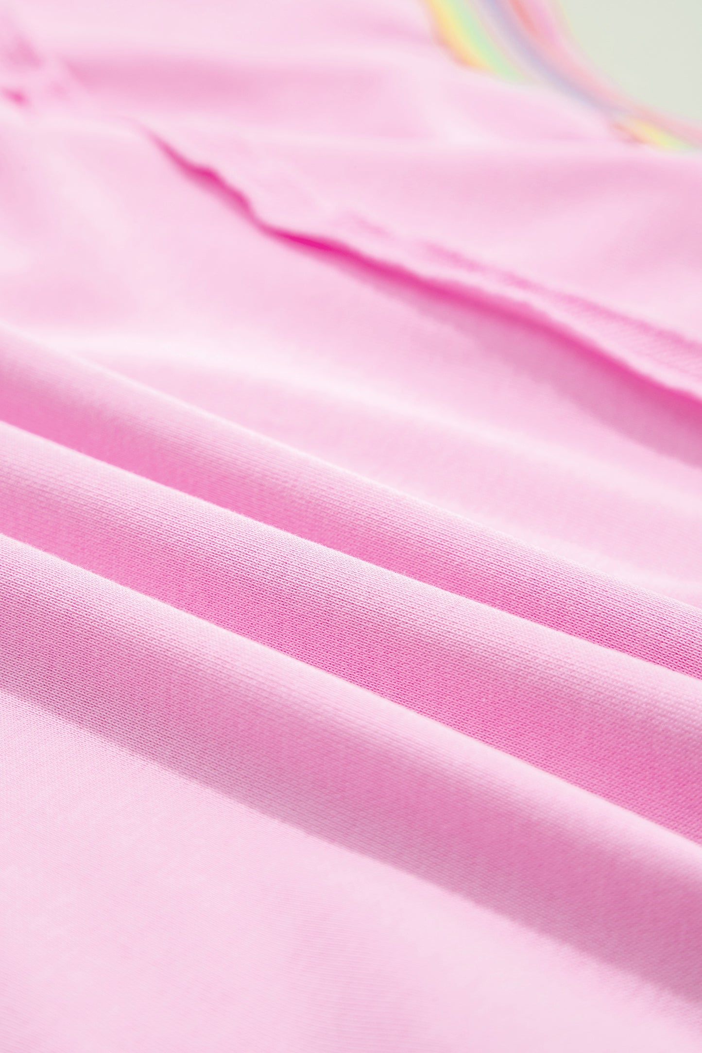 Pink Rainbow Stripe Ribbed Patchwork Raw Seam Oversize Polo Tee