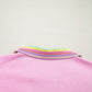 Pink Rainbow Stripe Ribbed Patchwork Raw Seam Oversize Polo Tee