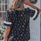 Black Contrast Frilled Trim Short Sleeve Floral Shirt