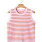 Pink Stripe Textured Knit Sleeveless Casual Sweater Top