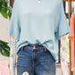 Beau Blue Floral Lace Sleeve Patchwork Waffle Fake Two-piece Top
