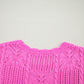 Bonbon Pointelle Knit Patterned Scalloped Trim Short Sleeve Sweater