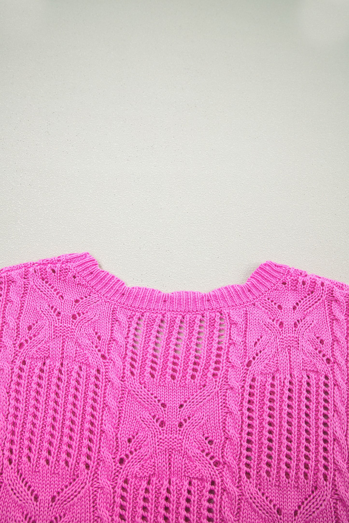 Bonbon Pointelle Knit Patterned Scalloped Trim Short Sleeve Sweater