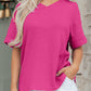 Strawberry Pink Waffle V Neck Short Sleeve Knit Top