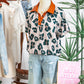 Casual Unique Leopard Print Button Contrast Collared Short Sleeve Blouse