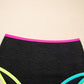 Black Floral Textured Neon Trim V Neck Crisscross Backless Tankini Set