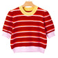 Red Stripe Colorblock Trim Half Sleeve Sweater Top