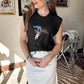 Black Western Cowboy Embroidery Round Neck Sleeveless Sweater