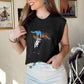 Black Western Cowboy Embroidery Round Neck Sleeveless Sweater