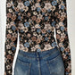 Black Floral Print Slim Long Sleeve T Shirt