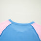 Blue Twisted Ribbed Color Block Patchwork Henley Short Sleeve T Shirt