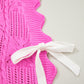 Bonbon Pointelle Knit Patterned Scalloped Trim Short Sleeve Sweater