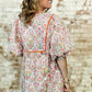 Pink Floral Print Tassel Tie V Neck Scalloped Detail Loose Mini Dress