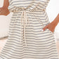 Beige Stripe Drawstring Tunic Tank Mini Dress with Pockets