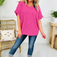 Strawberry Pink Waffle V Neck Short Sleeve Knit Top
