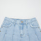 Beau Blue Studded Side Slit Leg Frayed Pocketed Wide Leg Jeans