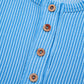 Blue Twisted Ribbed Color Block Patchwork Henley Short Sleeve T Shirt