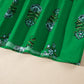 Green Floral Print Split Neck Shirred High Waist Ruffle Hem Maxi Dress