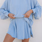 Sky Blue Corded Lantern Sleeve Top High Waist Ruffled Mini Skort Set