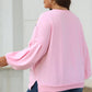 Light Pink Embroidered Bow Lantern Sleeve Oversized Pullover Sweatshirt