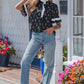 Black Contrast Frilled Trim Short Sleeve Floral Shirt