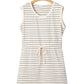 Beige Stripe Drawstring Tunic Tank Mini Dress with Pockets