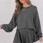 Dark Grey Corded Lantern Sleeve Top High Waist Ruffled Mini Skort Set