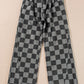 Dark Grey Checkered Denim Wide Leg Jeans