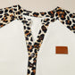 Beige Leopard Patchwork Half Button Short Sleeve Top
