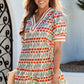 White Tulip Floral Print Cotton Puff Short Sleeve Mini Dress
