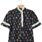 Black Contrast Frilled Trim Short Sleeve Floral Shirt